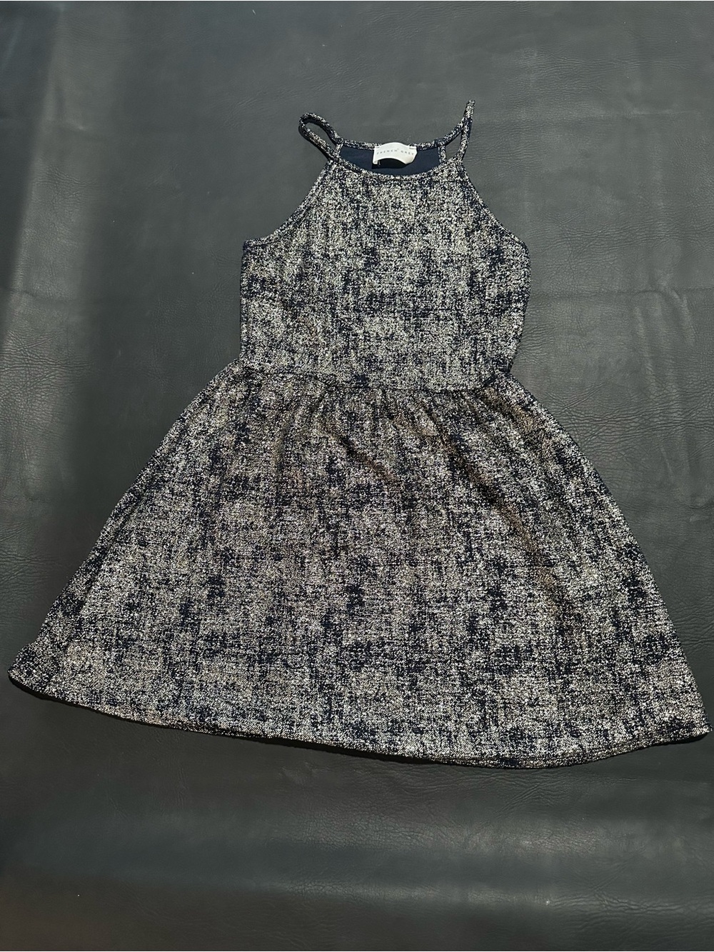 French Grey Metallic Black& Gold Halter Midi Dress